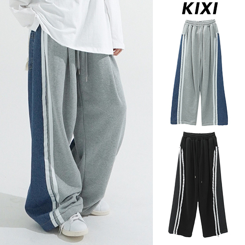 【KIXI】★(UNISEX) Mix material side line maxi pants