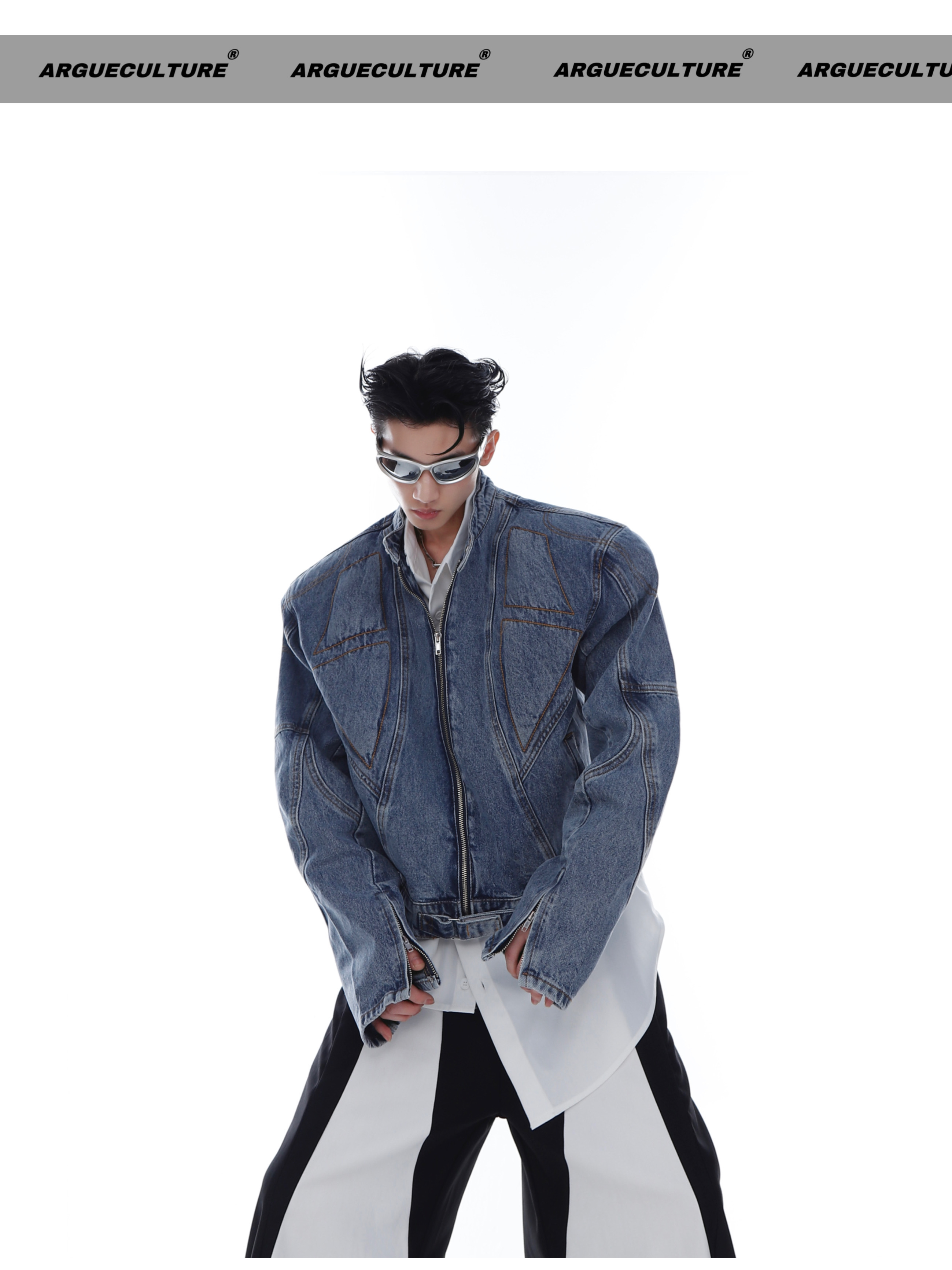 Argue Cultureジャケットデニム切替ストリートおしゃれショート ArguE CulturE デニム切替ジャケットストリートデザインゆったり