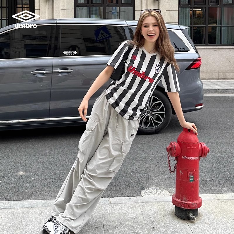 umbro ストライプ柄 半袖 丸首 レトロ 男女兼用 tシャツ