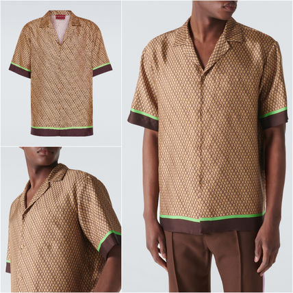 GUCCI Shirts Silk Street Style Short Sleeves Logo Luxury Shirts