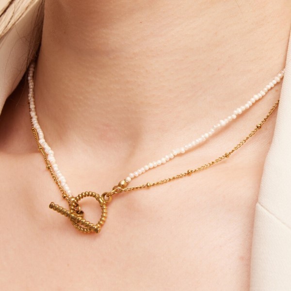 【Shapes Studio】Mini Pearl Double Chain Toggleネックレス