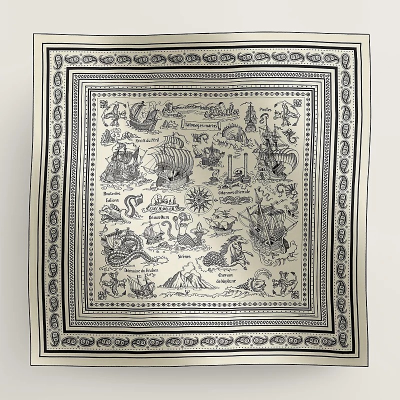 SALE 【HERMES】Chale140 バンダナ《Tatouages Marins Bandana》