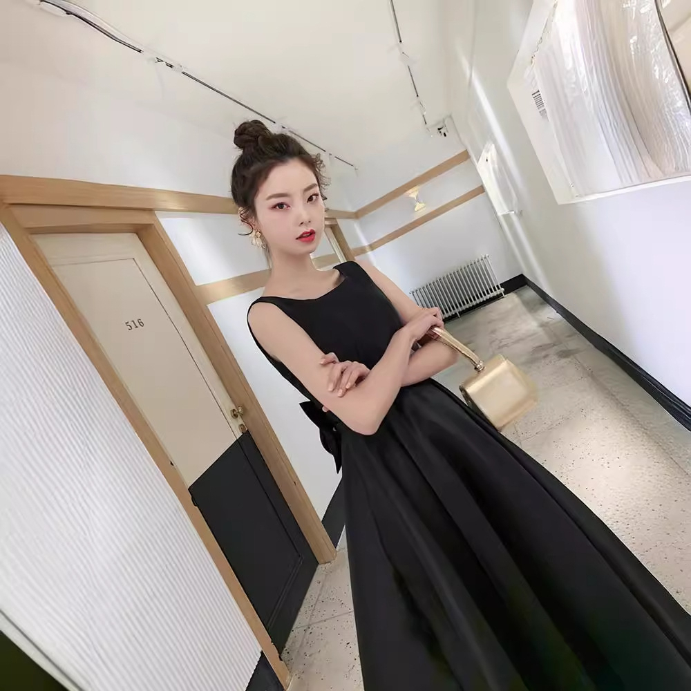 Aライン フレア バックリボン パーティードレス ミモレ丈 可愛い バックリボン パーティードレス ミモレ丈 Aライン 上品 お呼ばれ