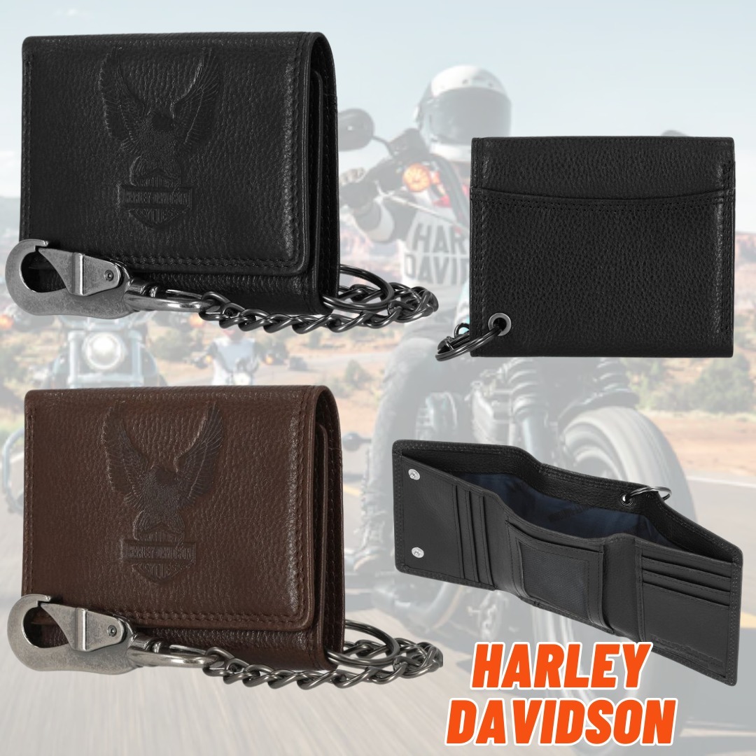 ギフトにも☆【Harley Davidson】キーチェーン付 三つ折り 財布