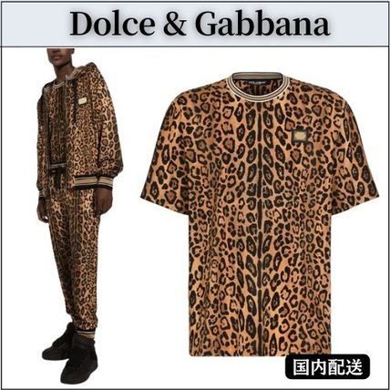 Dolce & Gabbana Crew Neck Crew Neck Leopard Patterns Unisex Street Style Cotton