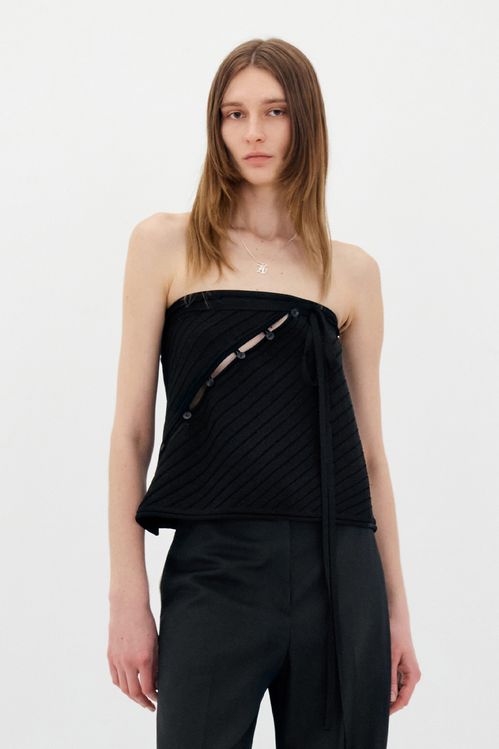 [LOW CLASSIC] / ☆ 24SS BUTTON LOOP KNIT SKIRT / BLACK