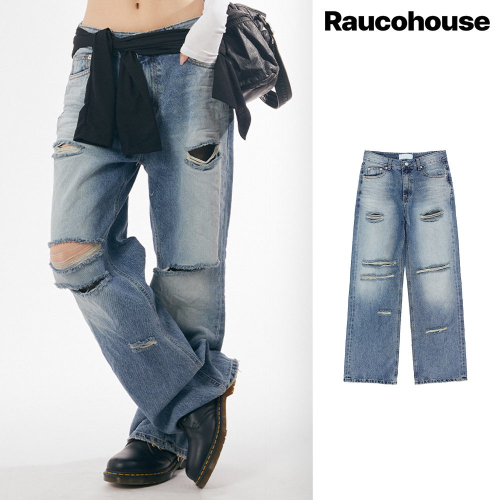 【Raucohouse】Flare distressed denim pants