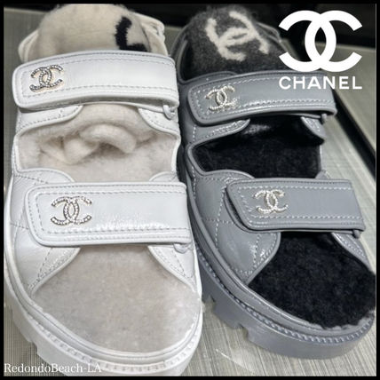 CHANEL グレー キャンバス ミュール