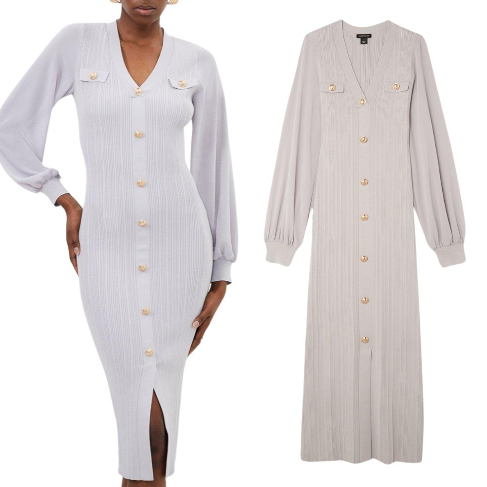 KAREN MILLEN ミディドレス ワンピース ニット 長袖 Vネック KAREN MILLEN ミディドレス ワンピース ニット 長袖 Vネック