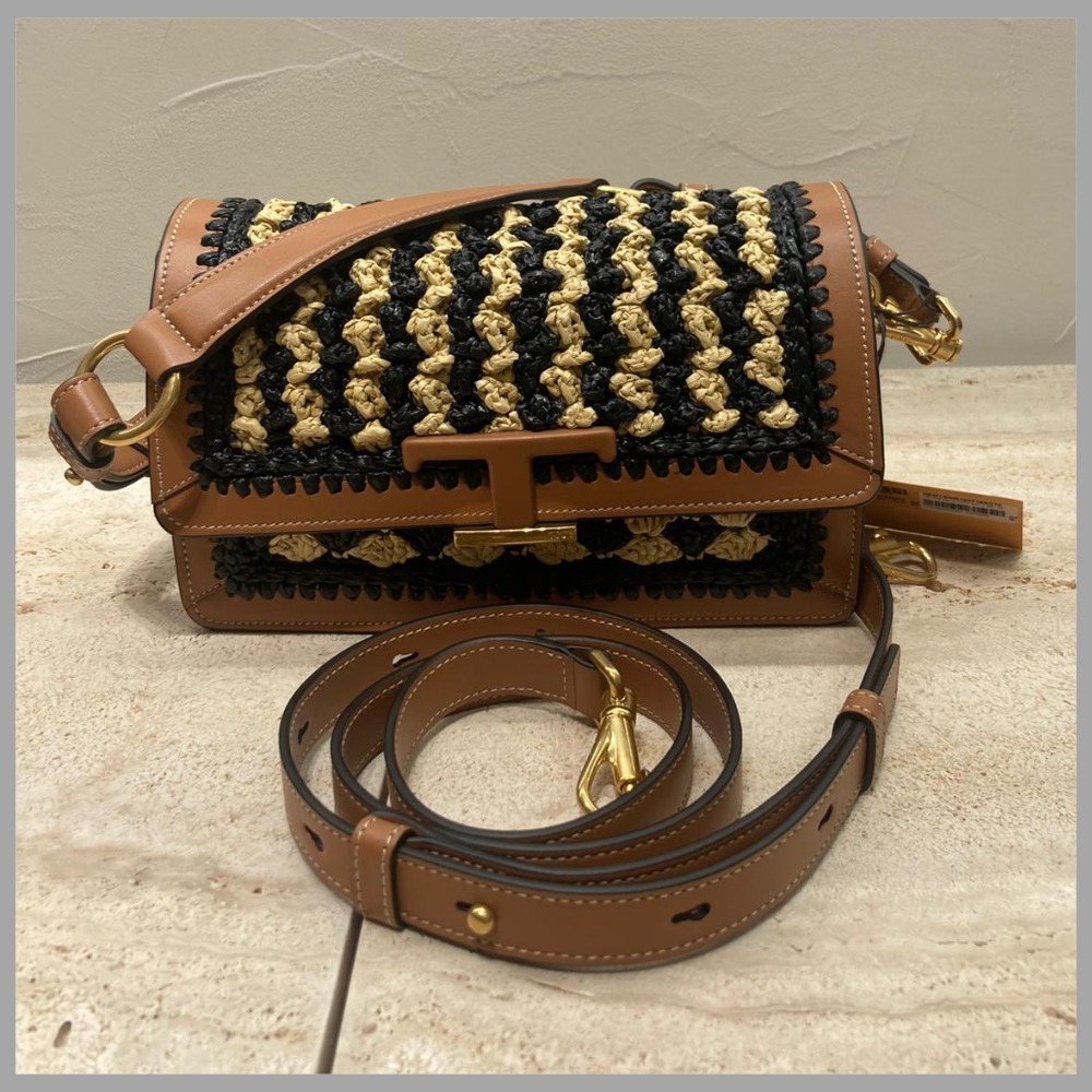 ◆◇TOD'S◇◆T タイムレス ミニ レザー＆ラフィア バッグ