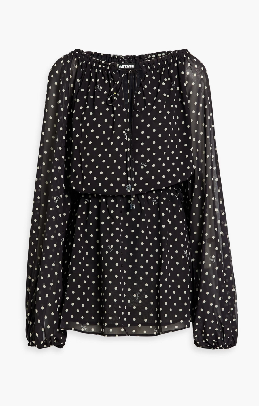 ★KAREN MILLEN★ リブニット シフォンスリーブ ミニワンピース ドット☆シフォン☆フリルミニワンピース☆ ROTATE ワンピース