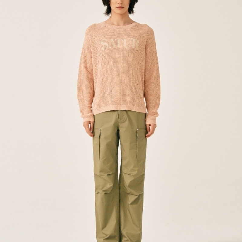 SATUR Logo Embroidery Crew Neck Knit 4FK464 (SATUR/ニット
