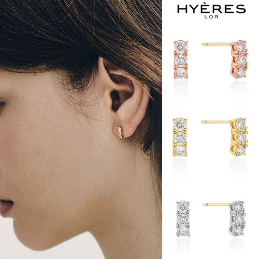 【HYERES LOR】24SS★ Essence Lab Diamond 14K 3stone Earrings