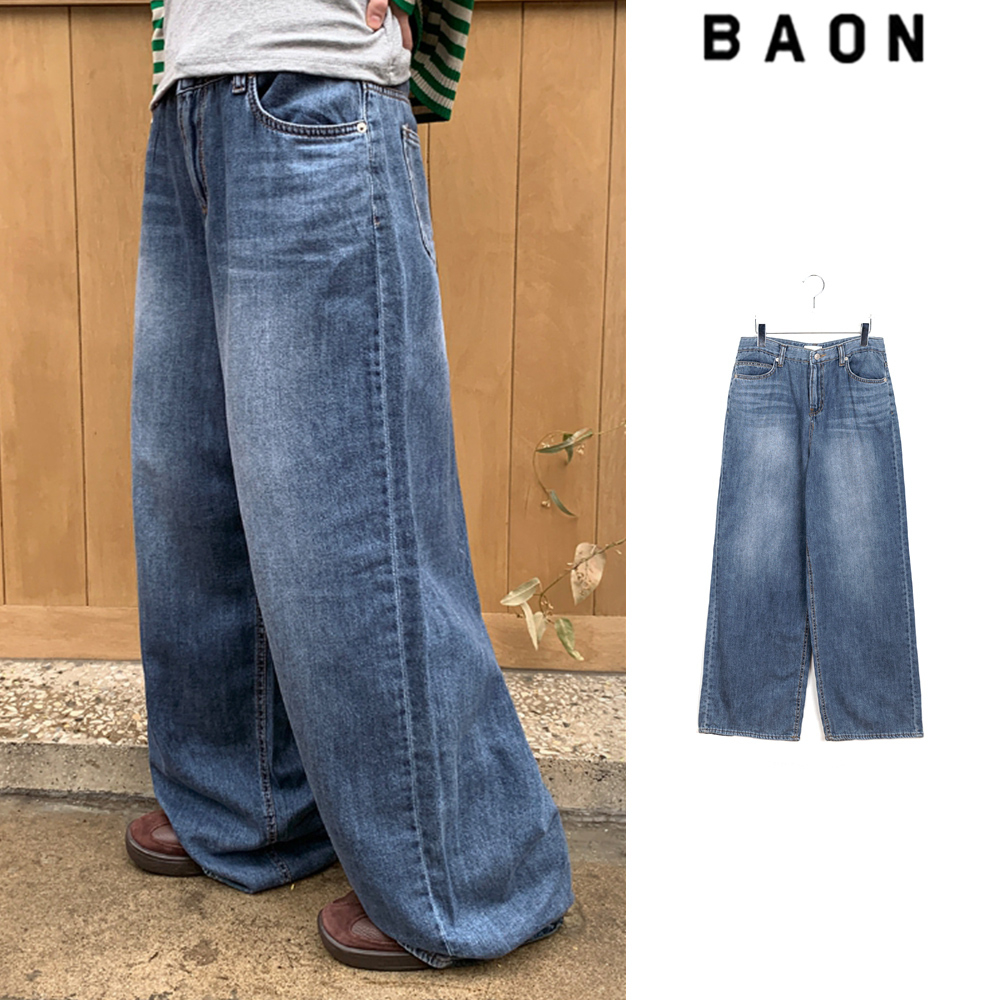 【BAON】Forching Washing Wide Denim Pants