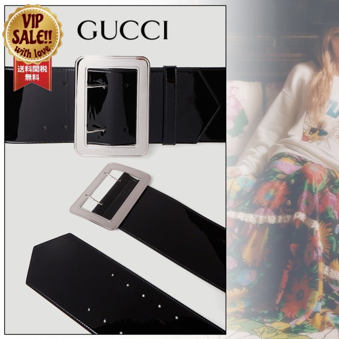 【GUCCI】 ワイドパテントベルト ブラック レザー 【グッチ】