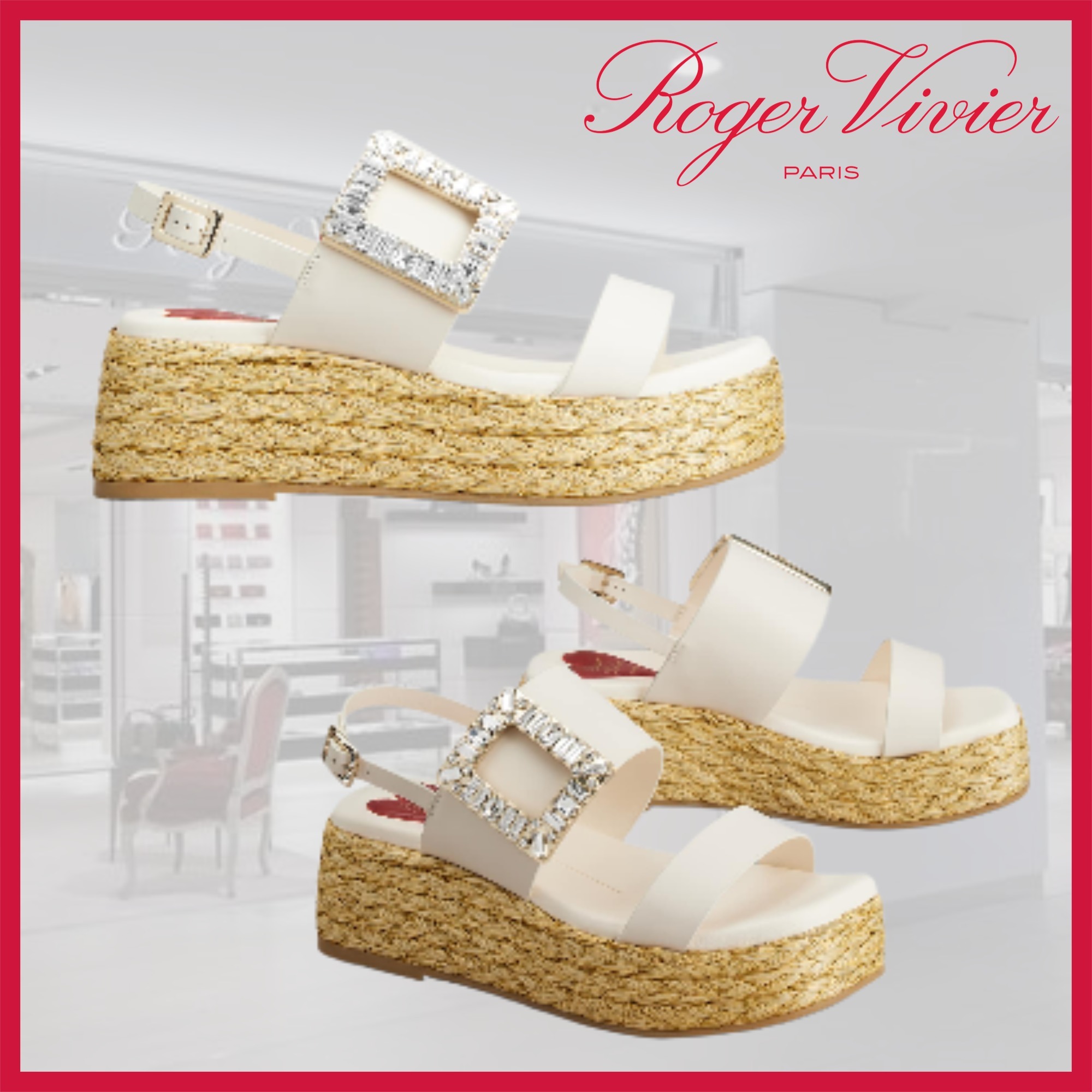 大人気★直営店★RogerVivier★レザー ラフィアウェッジサンダル