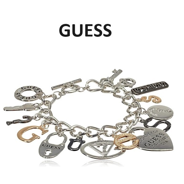 GUESS ロゴチャーム ブレスレット ハート メタル