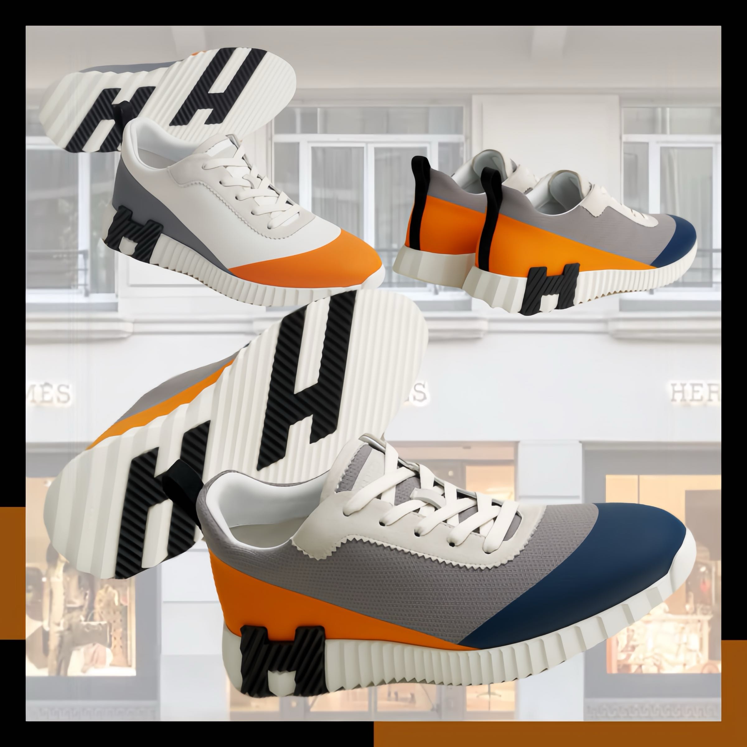 HERMES 最新作 軽量 スニーカー 本革スエード メッシュ Bouncing