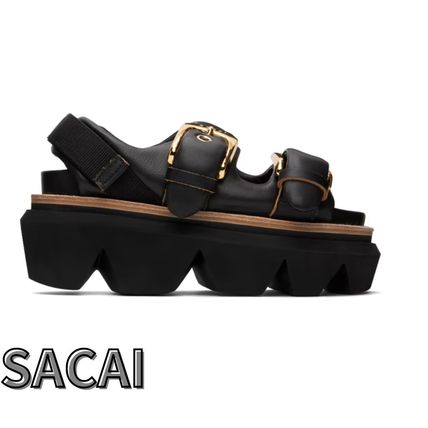 sacai Flat Platform Plain Leather Footbed Sandals Flat Sandals