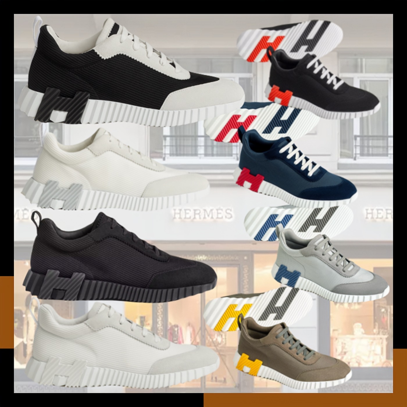 HERMES 人気 軽量スニーカー メッシュ スエード H ロゴ Bouncing