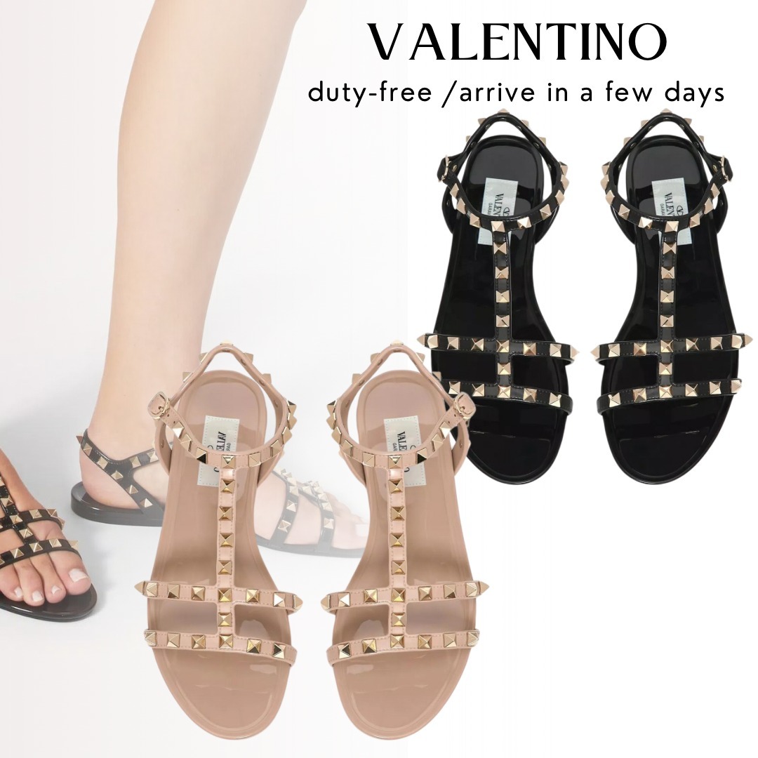 【VALENTINO】 ロックスタッズ ラバー フラットサンダル