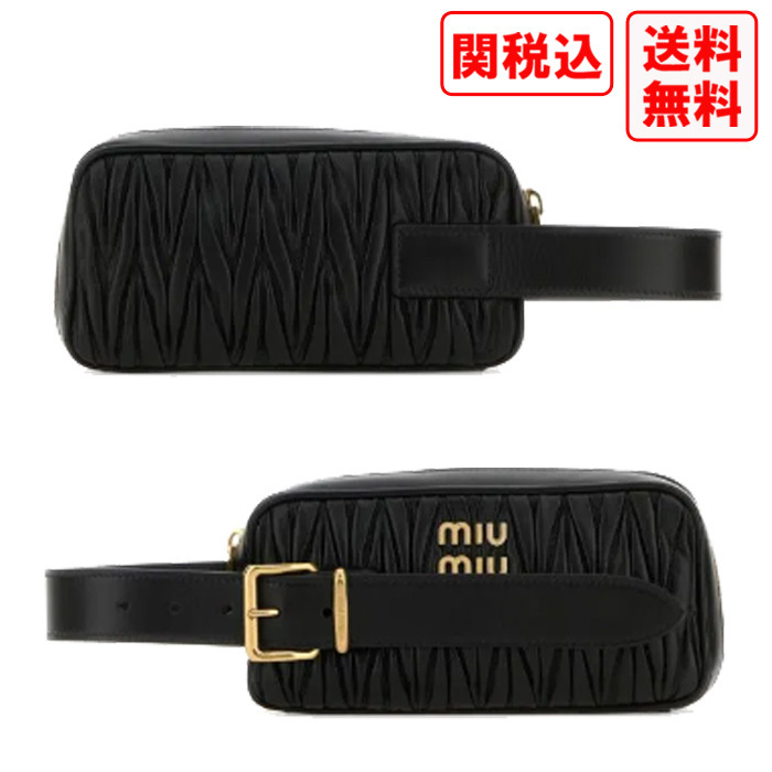 関税・送料込 MIU MIU Black leather clutch バッグ