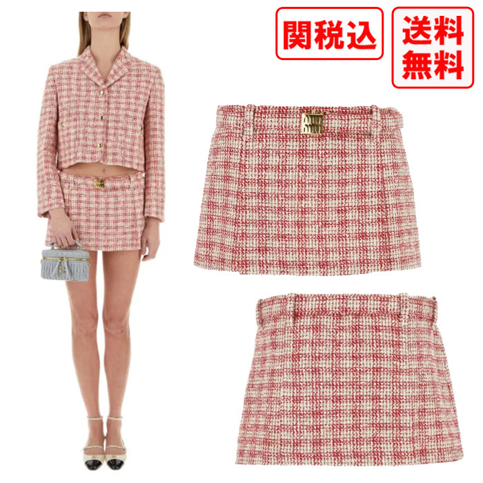 関税・送料込 MIU MIU Embroidered tweed ミニスカート