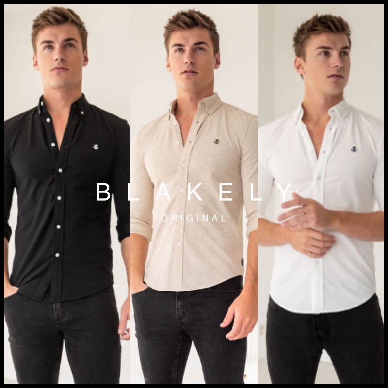 関税/送料込み【BLAKELY】柔らかスリムストレッチシャツ