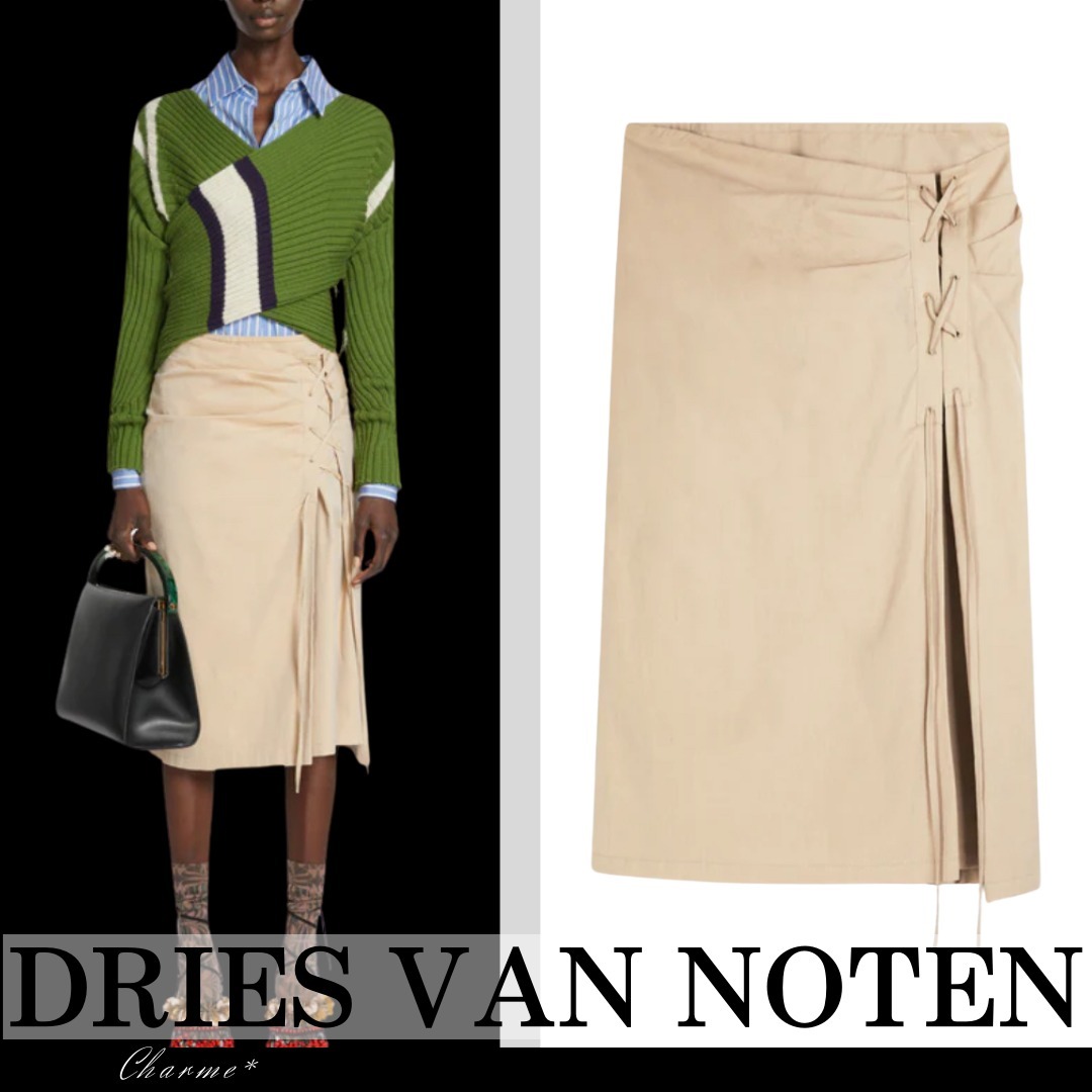 Dries Van Noten スカート 膝丈 ベージュ ローライズ コットン