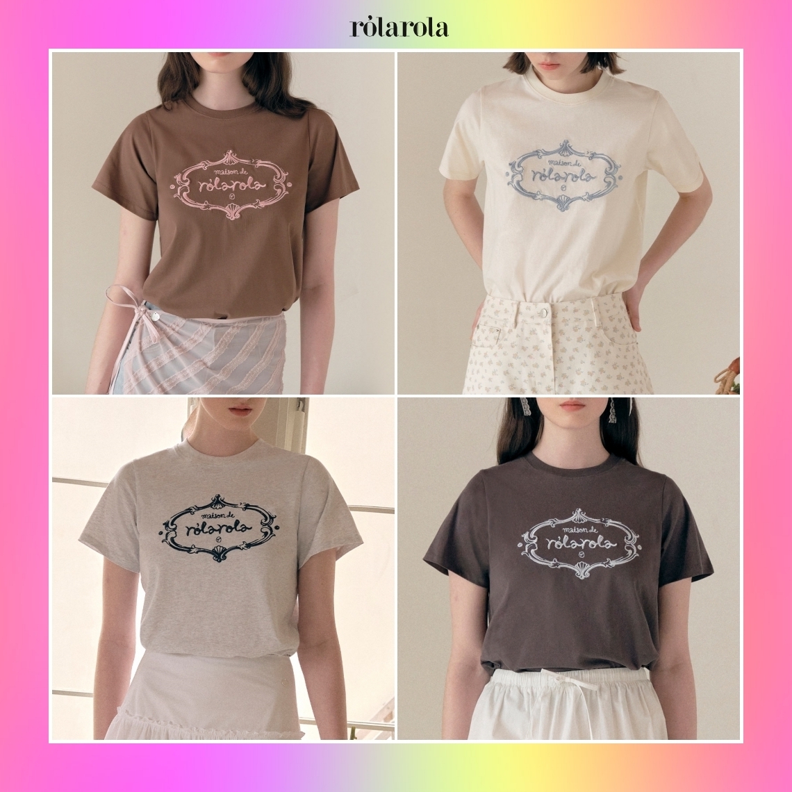 【rolarola】韓国人気★VINTAGE LOGO HALF T-SHIRT(S,M)