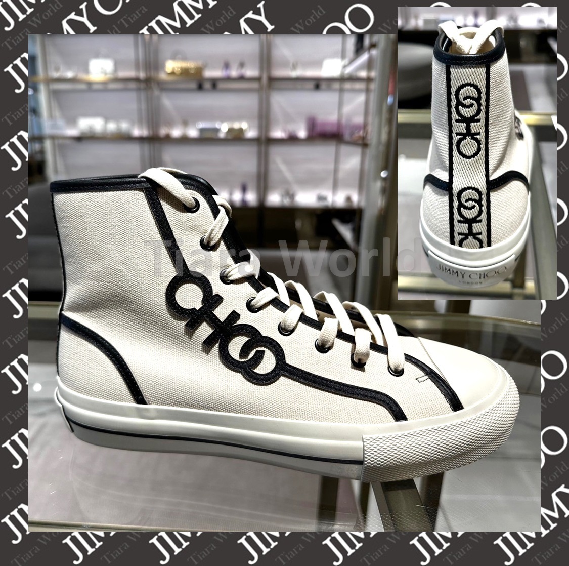 目立つロゴ★Jimmy Choo FENIX ハイトップスニーカー Ecru/Black