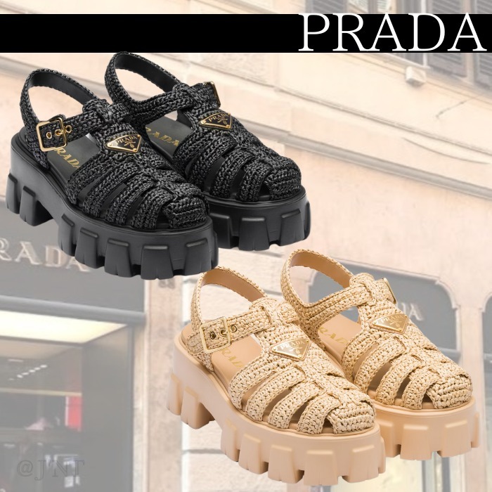 新作★VIP価格【PRADA】モノリス クロシェ ケージサンダル