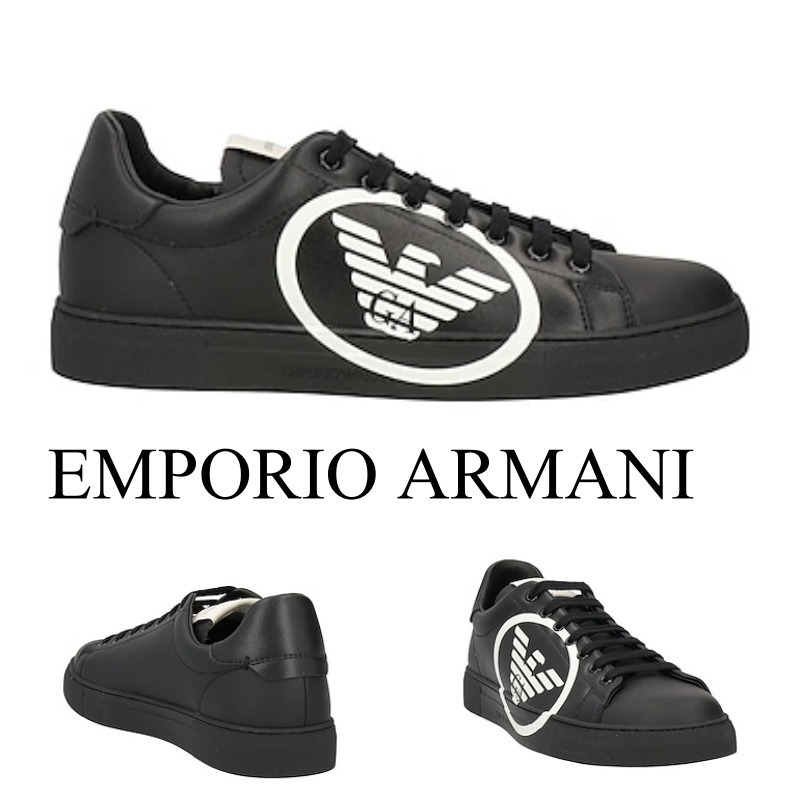 送料関税込☆EMPORIO ARMANI  ロゴ スニーカー ブラック