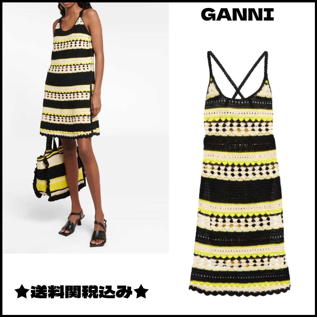 送料関税込★GANNI★ロゴストライプクロシェミニドレス