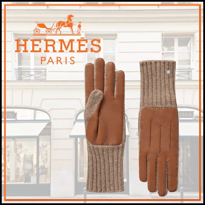 カシミアニットレザーのコンビがお洒落HermesBrest グローブ