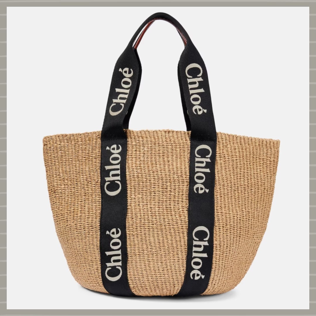 【Chloe】WOODY ラージ バスケット かごバッグ/ Black & Beige