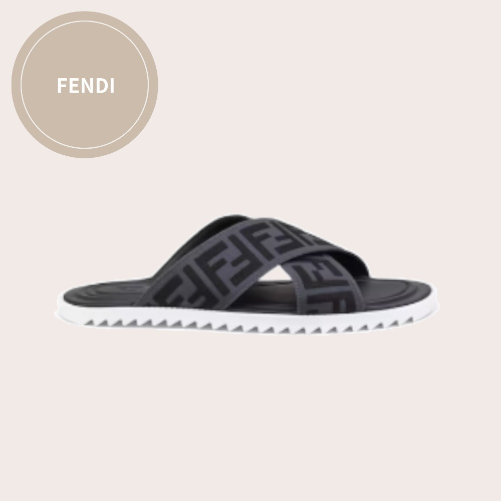 FENDI Slides ブラック FFロゴ クロスストラップ サンダル