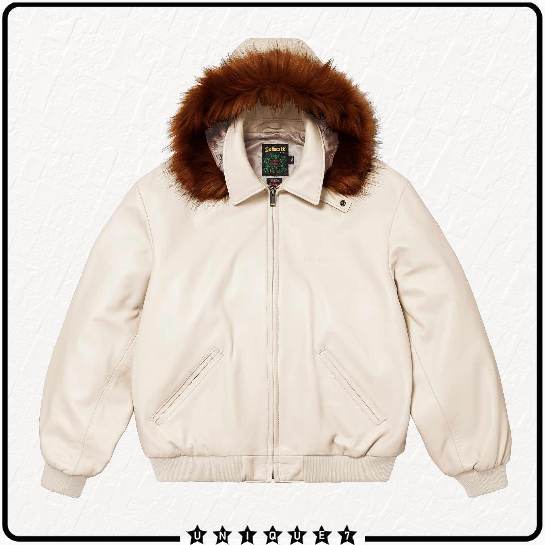 パーカー・フーディ (S) Supreme x Schott Hooded Leather Bomber Jacket - Stone