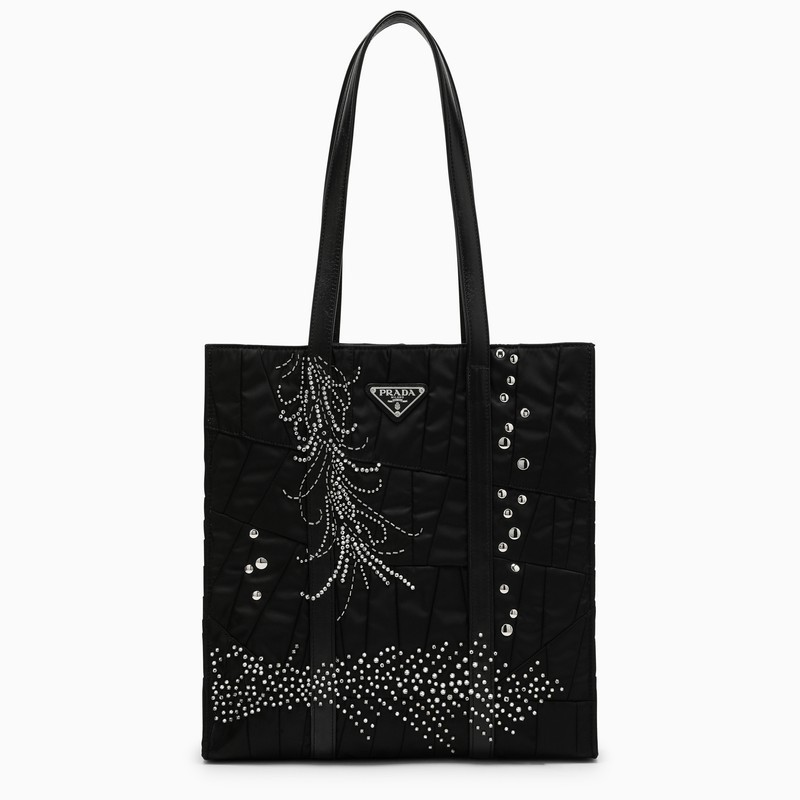 トートバッグ Prada Medium black Re-Nylon shopping bag with embroidery