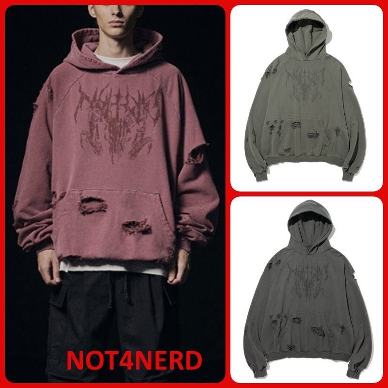 ★NOT4NERD★Destroyed Pigment Goat Pullover Hood