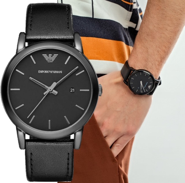 Emporio Armani オールブラック レザー 腕時計 関税送料込