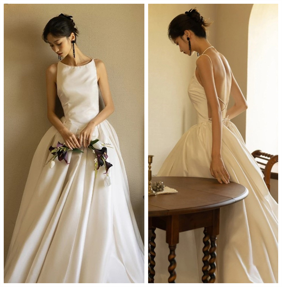 サテンウェディングドレス結婚式上品