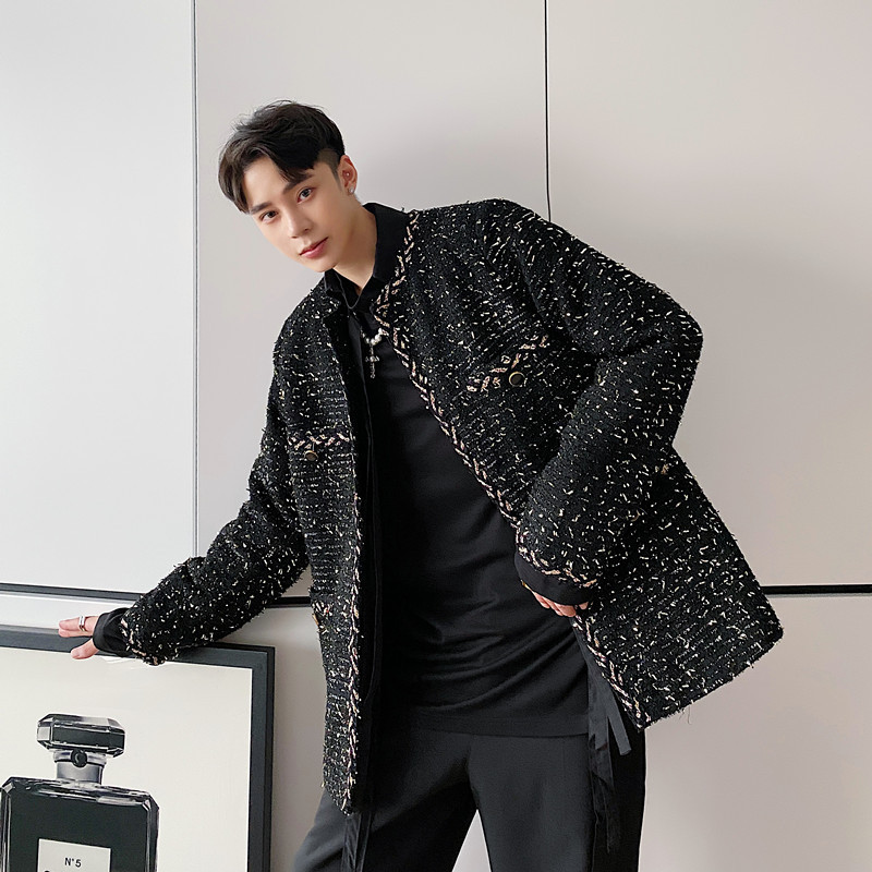 韓国 トレンド ツイード ジャケット メンズ アウター 2色 上品
