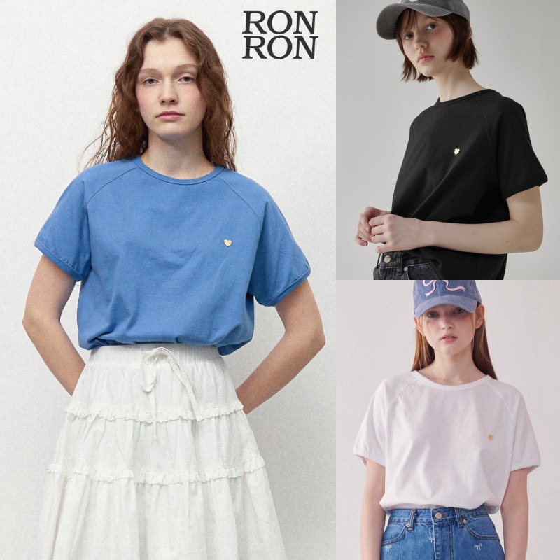 【RONRON】HEART BASIC PUFF SLEEVE HALF T SHIRT