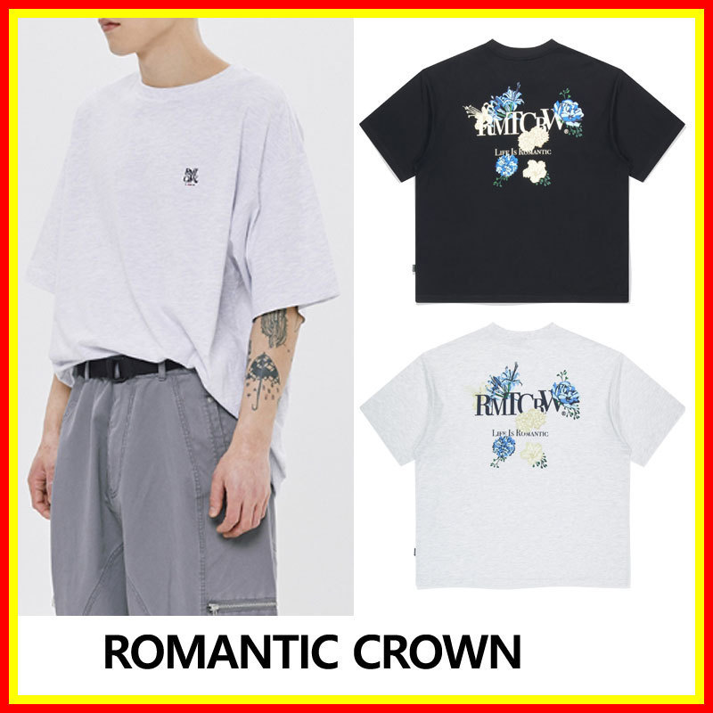 [ROMANTIC CROWN] BACK POINT BLUE FLOWER TEE SHIRT/追跡付