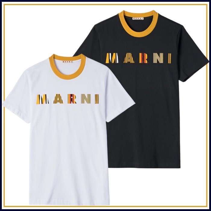 お早めに！【MARNI】マル二 / ストライプロゴ コットン Tシャツ