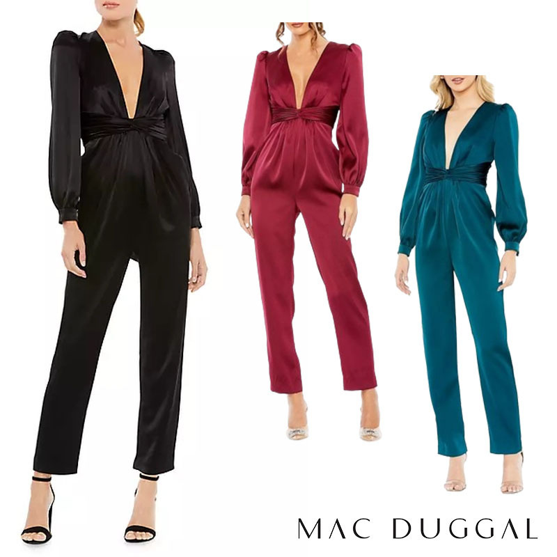 Mac duggal ふっくらお袖の Vネック カラージャンプスーツ 3色