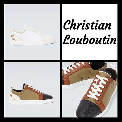 Christian Louboutin Sneakers Unisex Blended Fabrics Street Style Bi-color Plain Leather