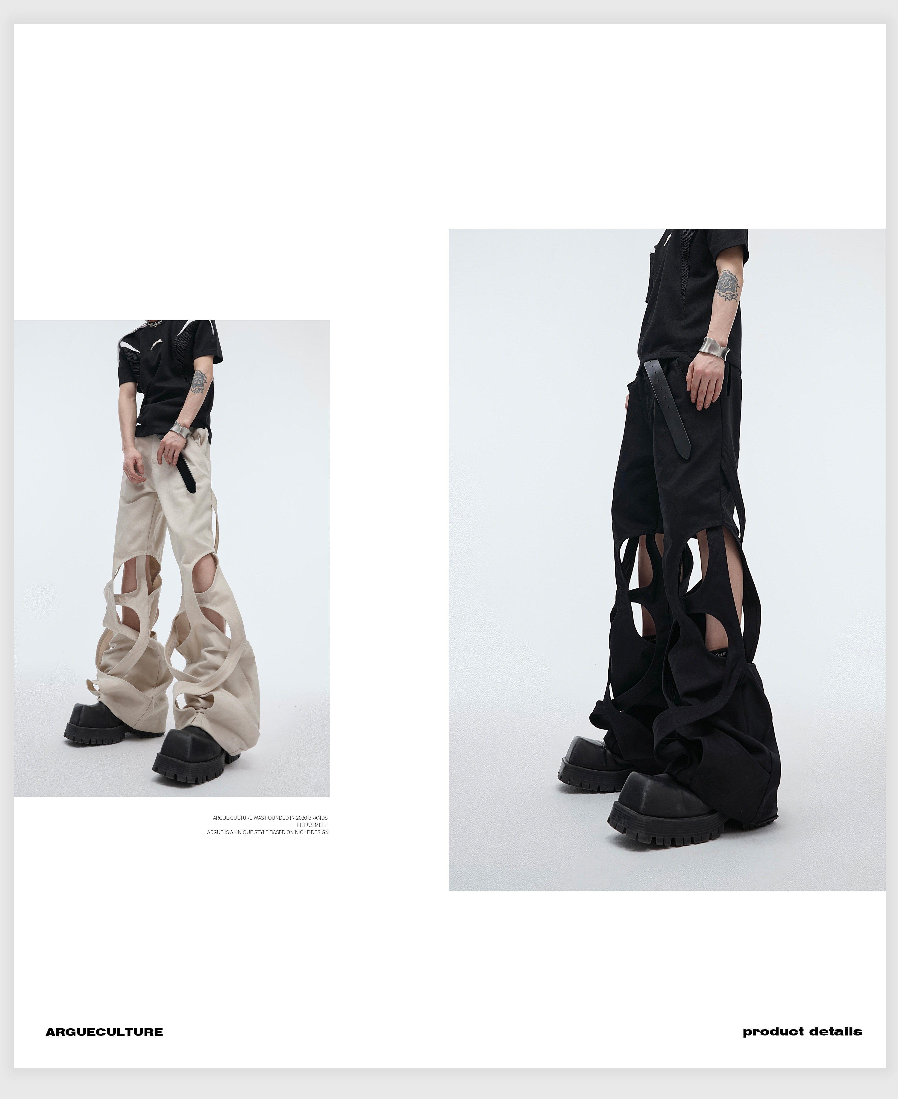ArgueCultureワイドカーゴパンツ透雕加工オリジナルストリート ArgueCultureワイドカーゴパンツ透雕加工オリジナルストリート