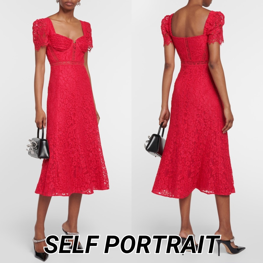◆SELF PORTRAIT◆レース クレープ ミディ ドレス 送料込